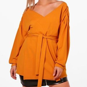 Boohoo Plus Off the Shoulder Wrap Top